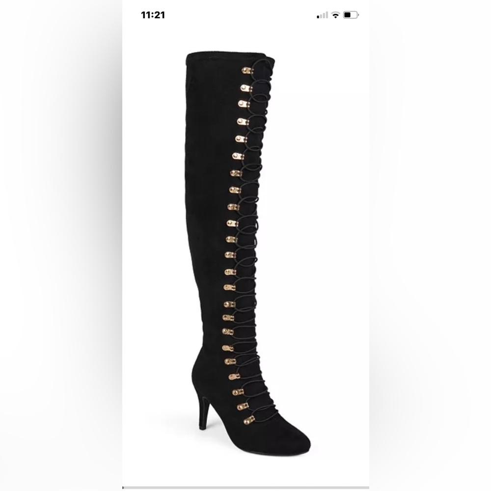 Journey over the knee black faux suede boots in black size 8